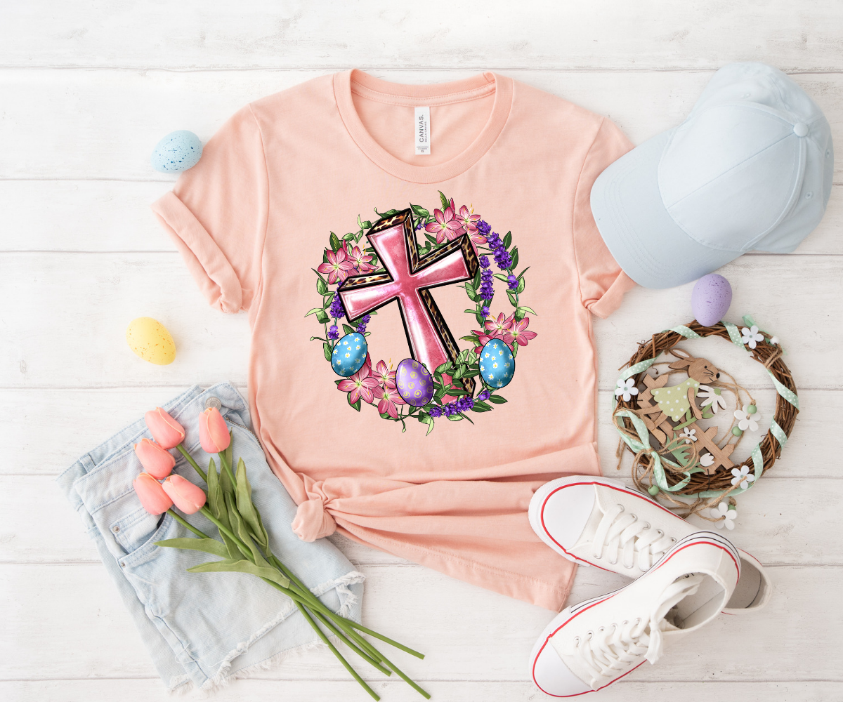 Easter Egg Floral Cross TRANSFER ONLY