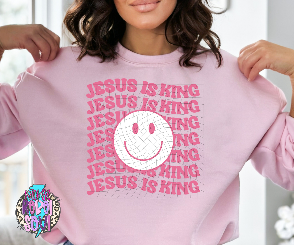 Jesus is King wavy happy face TRANSFER ONLY