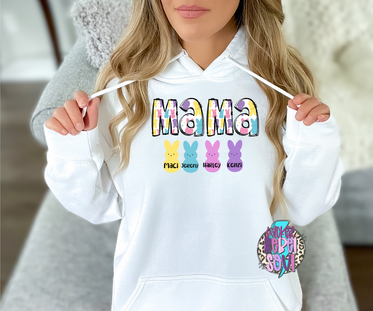 Easter Mama with custom bunny names peeps TRANSFER ONLY